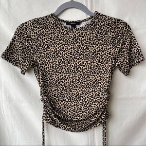 Leopard Print Ruched Crop Top
